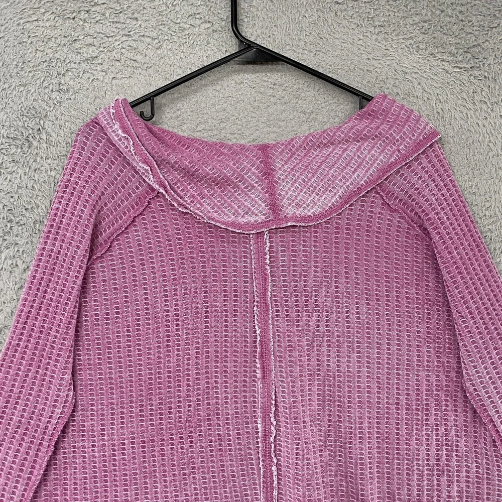 We The Free Thermal Top Womens XS Pink Waffle Cowl Neck Cropped Boxy Oversized